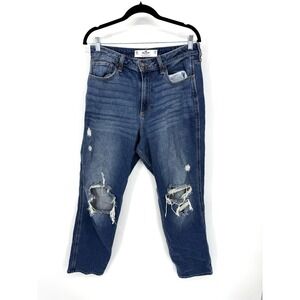 Hollister Curvy‎ High Rise Mom Jean Size 11R Classic Distressed Casual Dark Wash